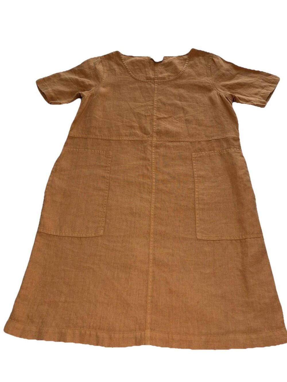 Pure J Jill S Petite Orange Garment Dyed Linen Short Sleeve Shift Dress Pockets